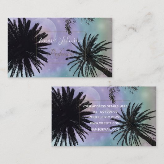 Summer Holographic Gradient Palm Trees Design Visitenkarte (Vorne/Hinten)