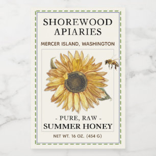 Summer Honey 2x3" Sonnenblume und Bienenstockwerk Lebensmitteletikett