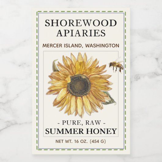 Summer Honey 2x3" Sonnenblume und Bienenstockwerk Lebensmitteletikett (Einzelnes Label)