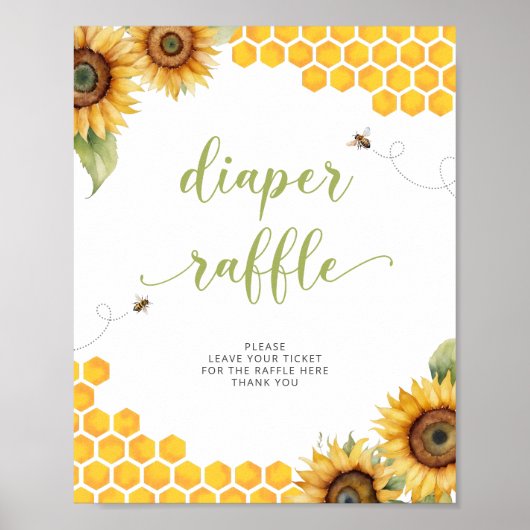 Summer Honey Bee Baby Dusche Windelwulst Raffle Po Poster (Vorne)