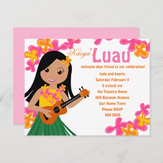 Summer Hula Ukulele Einladung (Vorne/Hinten)