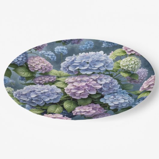 Summer Hydrangea Garden Pappteller (Schrägansicht)
