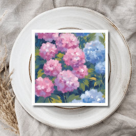 Summer Hydrangeas | Blume an der rosa und blauen K Serviette