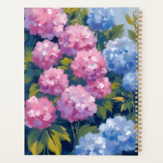 Summer Hydrangeas | Pink & Blue Coastal Flowers Planer (Rückseite)
