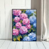 Summer Hydrangeas | Pink & Blue Coastal Flowers Poster
