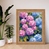 Summer Hydrangeas | Pink & Blue Coastal Flowers Poster