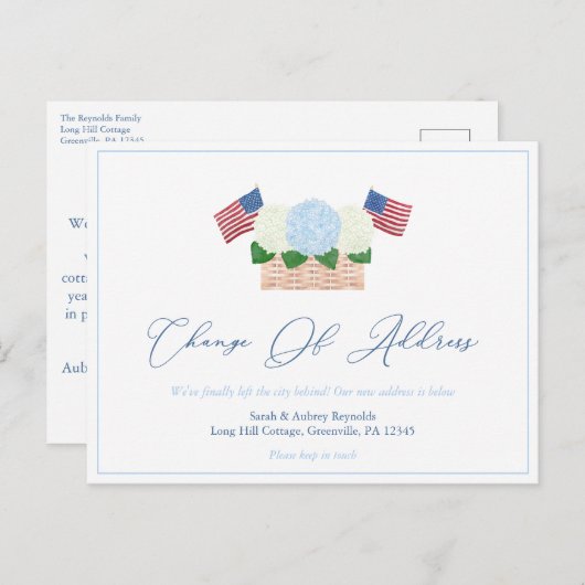 Summer Hydrangeas USA Flaggen Änderung der Adresse Ankündigungspostkarte (Vorne/Hinten)