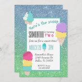 Summer Ice Cream Glitzer Hier ist der Scoop Geburt Einladung (Vorne/Hinten)