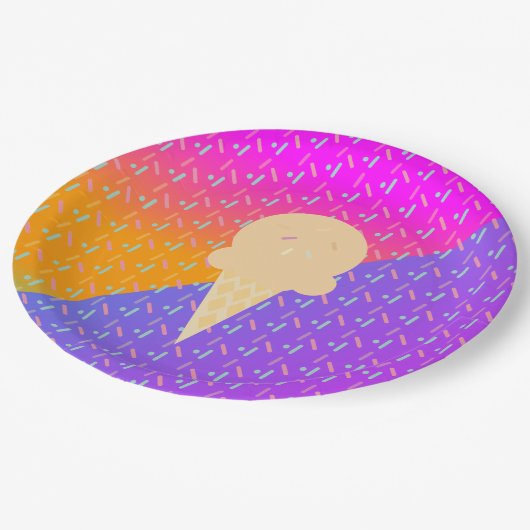 Summer Ice Cream Neon Sprinkles Party Muster Pappteller (Schrägansicht)