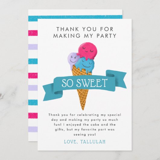 Summer Ice Creme Kindergeburtstag Party Dankeskarte (Vorne/Hinten)