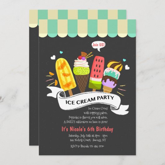 Summer Ice Creme Party Einladung (Vorne/Hinten)