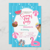 Summer Ice Creme Watermelon Pool Toys Geburtstag Einladung (Vorne/Hinten)
