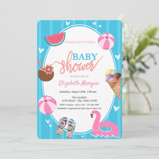 Summer Ice Creme Watermelon Pool Toys Kinderdusche Einladung (Stehend Vorderseite)