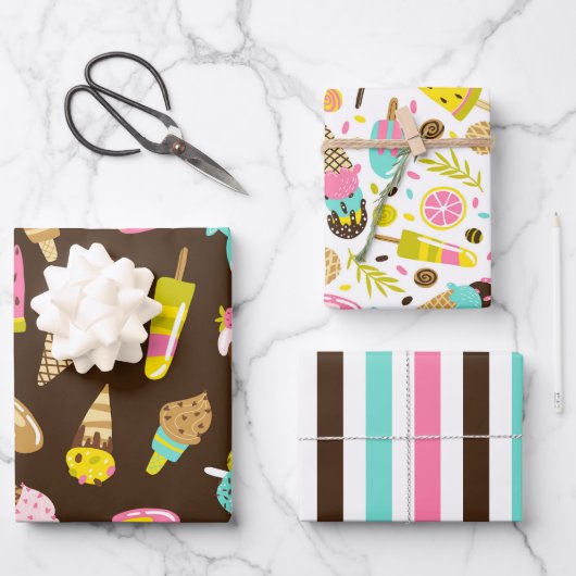 Summer Ice Creme Wrapping Paper Set 3 Geschenkpapier Set (Vorderseite)