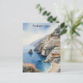 Summer in Positano Italy Watercolor Illustration Postkarte (Stehend Vorderseite)