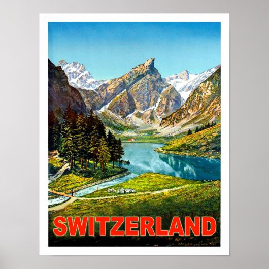 Summer in Switzerland mountains, vintage travel Poster (Vorne)