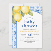 Summer Italian Blue Tiles Lemon Baby Dusche Einladung (Vorderseite)