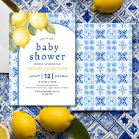 Summer Italian Blue Tiles Lemon Baby Dusche