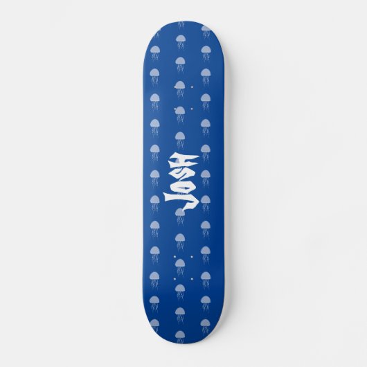 Summer Jellyfish Blue Mustername Skateboard (Vorderseite)
