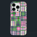 Summer Kariert Pink Madras Patchwork iPhone 16 Pro Hülle<br><div class="desc">Summer Navy,  Lime Green,  Pink Madras Karierte Patchwork-Preppy-Handys</div>