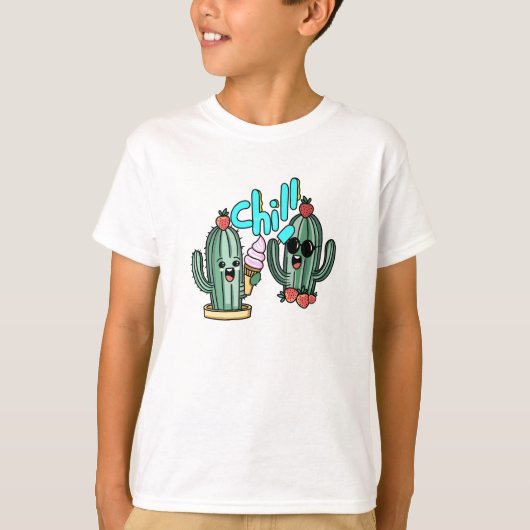 Summer Kawaii Cactus Friends with Ice Cream T-Shirt (Vorderseite)