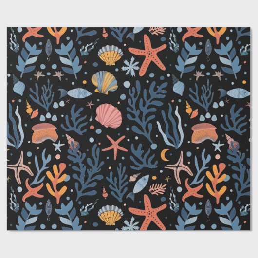 Summer Kid's Birthday Seashells Coral Black Geschenkpapier (Flach)