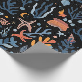 Summer Kid's Birthday Seashells Coral Black Geschenkpapier (Ecke)