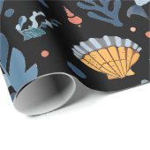 Summer Kid's Birthday Seashells Coral Black Geschenkpapier (Rolleneckpunkt)