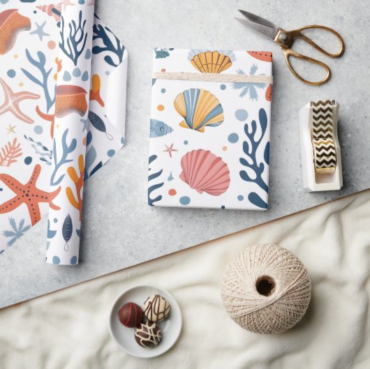 Summer Kid's Birthday Seashells Coral Geschenkpapier (Kunsthandwerk)