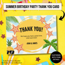 Summer Kids Double Birthday Danke Postcard