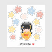 Summer Kokeshi Doll - Niedlich Kimono Geisha Girl Aufkleber (Blatt)