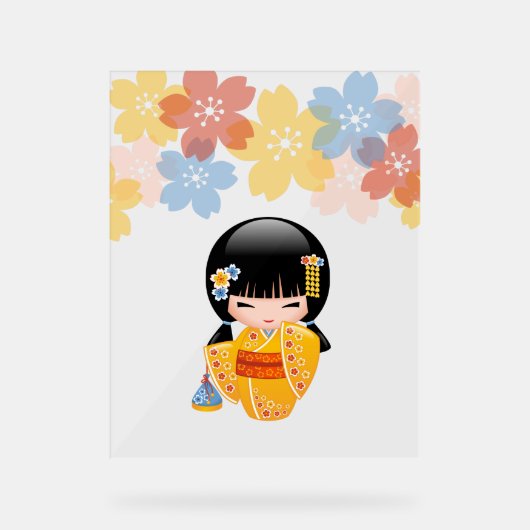 Summer Kokeshi Doll - Yellow Kimono Geisha Girl Acrylschild (Vorderseite)