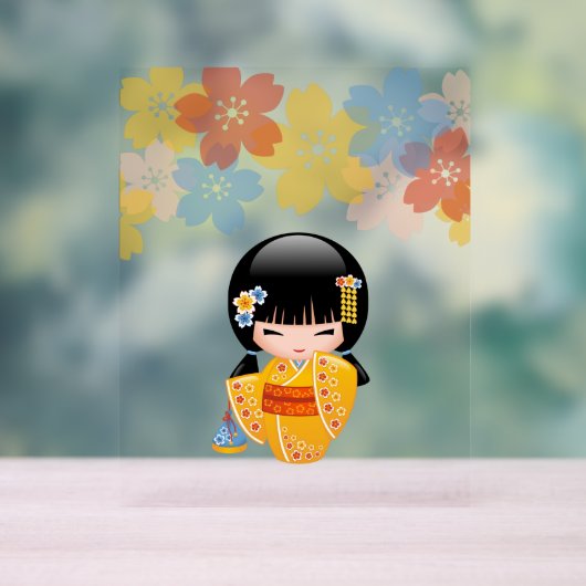 Summer Kokeshi Doll - Yellow Kimono Geisha Girl Acrylschild (Neutral)