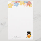Summer Kokeshi Doll - Yellow Kimono Geisha Girl Briefpapier (Vorderseite)