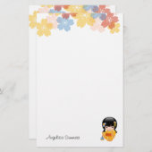 Summer Kokeshi Doll - Yellow Kimono Geisha Girl Briefpapier (Vorne/Hinten)