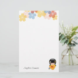 Summer Kokeshi Doll - Yellow Kimono Geisha Girl Briefpapier