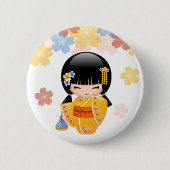 Summer Kokeshi Doll - Yellow Kimono Geisha Girl Button (Vorderseite)