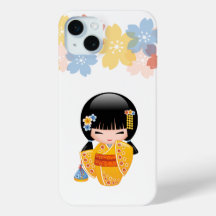 Summer Kokeshi Doll - Yellow Kimono Geisha Girl