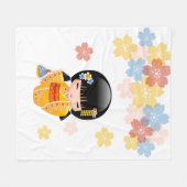 Summer Kokeshi Doll - Yellow Kimono Geisha Girl Fleecedecke (Vorderseite (Horizontal))