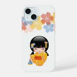 Summer Kokeshi Doll - Yellow Kimono Geisha Girl iPhone 15 Hülle