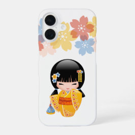Summer Kokeshi Doll - Yellow Kimono Geisha Girl iPhone 16 Hülle
