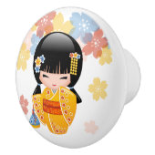 Summer Kokeshi Doll - Yellow Kimono Geisha Girl Keramikknauf (Rechts)
