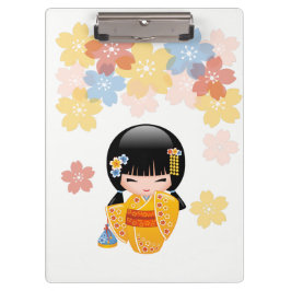 Summer Kokeshi Doll - Yellow Kimono Geisha Girl Klemmbrett