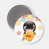 Summer Kokeshi Doll - Yellow Kimono Geisha Girl Magnet (Vorderseite/Rückseite)