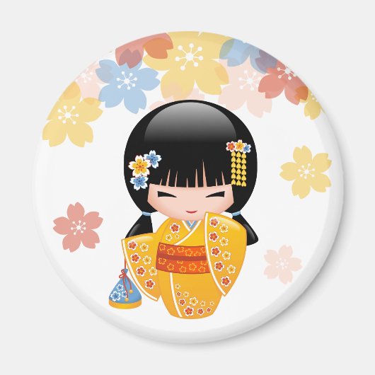 Summer Kokeshi Doll - Yellow Kimono Geisha Girl Magnet (Vorne)
