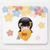 Summer Kokeshi Doll - Yellow Kimono Geisha Girl Mousepad (Vorne)