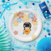 Summer Kokeshi Doll - Yellow Kimono Geisha Girl Pappteller (Party)