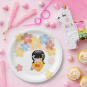 Summer Kokeshi Doll - Yellow Kimono Geisha Girl Pappteller (Party)