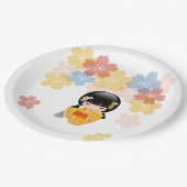 Summer Kokeshi Doll - Yellow Kimono Geisha Girl Pappteller (Schrägansicht)