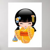 Summer Kokeshi Doll - Yellow Kimono Geisha Girl Poster (Vorne)